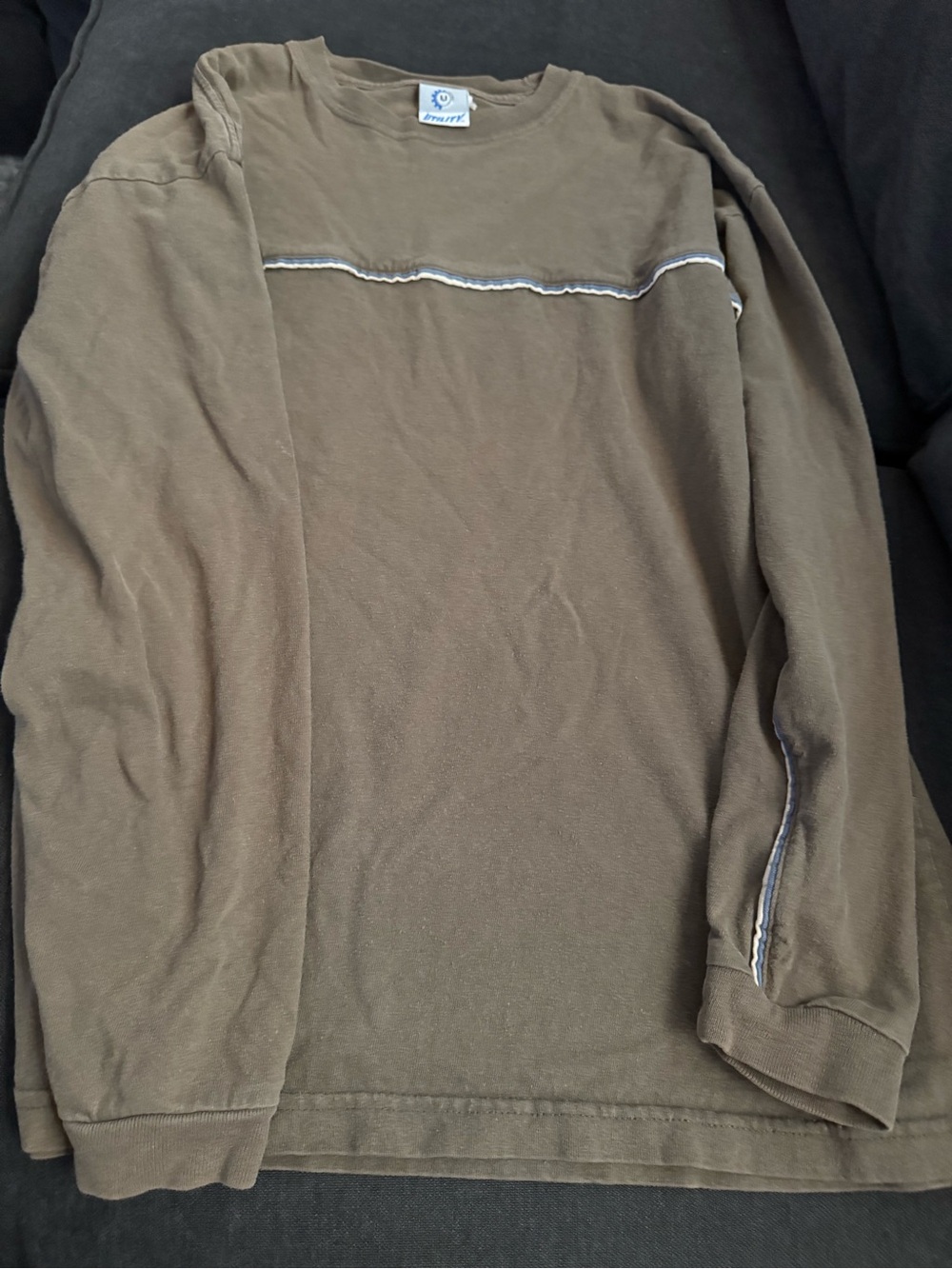 Brown Long Sleeve Tee with Contrast Trim